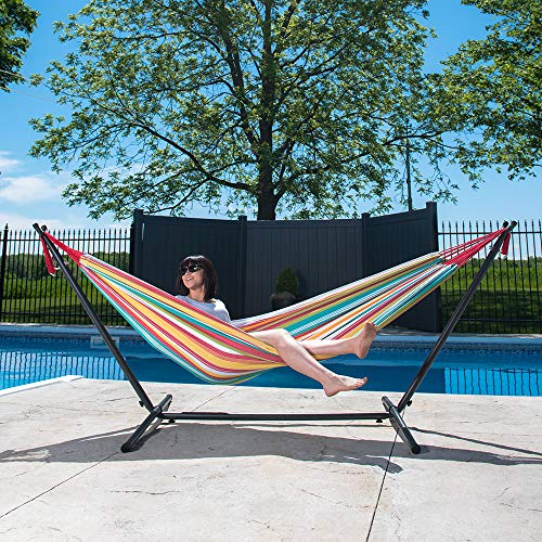 Vivere Double Cotton Hammock with Space Saving Stand and Carry Bag - Salsa
