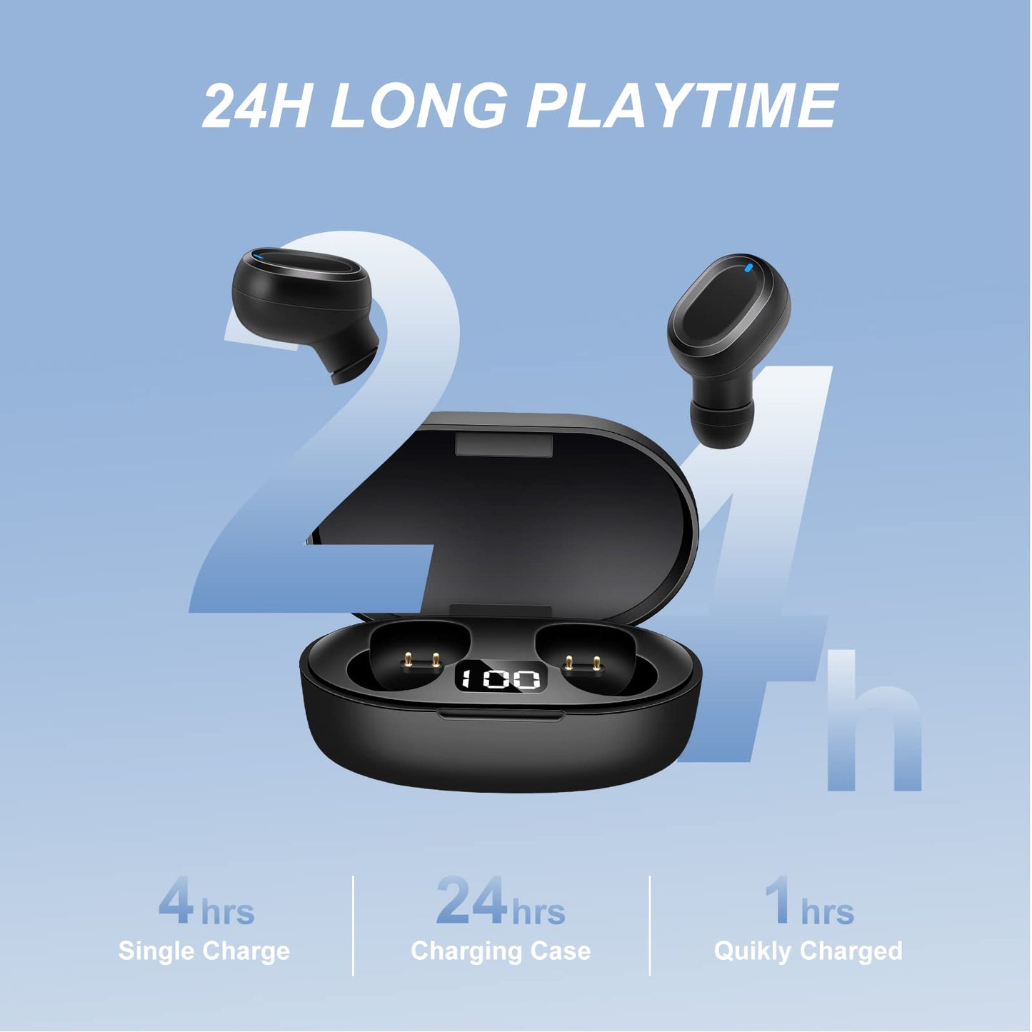 Bluetooth Earbuds in-Ear, Wireless Earphones Touch Control with Mic, Bluetooth Headset Noise Cancelling Headphones, HiFi Stereo, IP67 Waterproof, LED Display Fast Charging Case, Sport/Work Speakers.