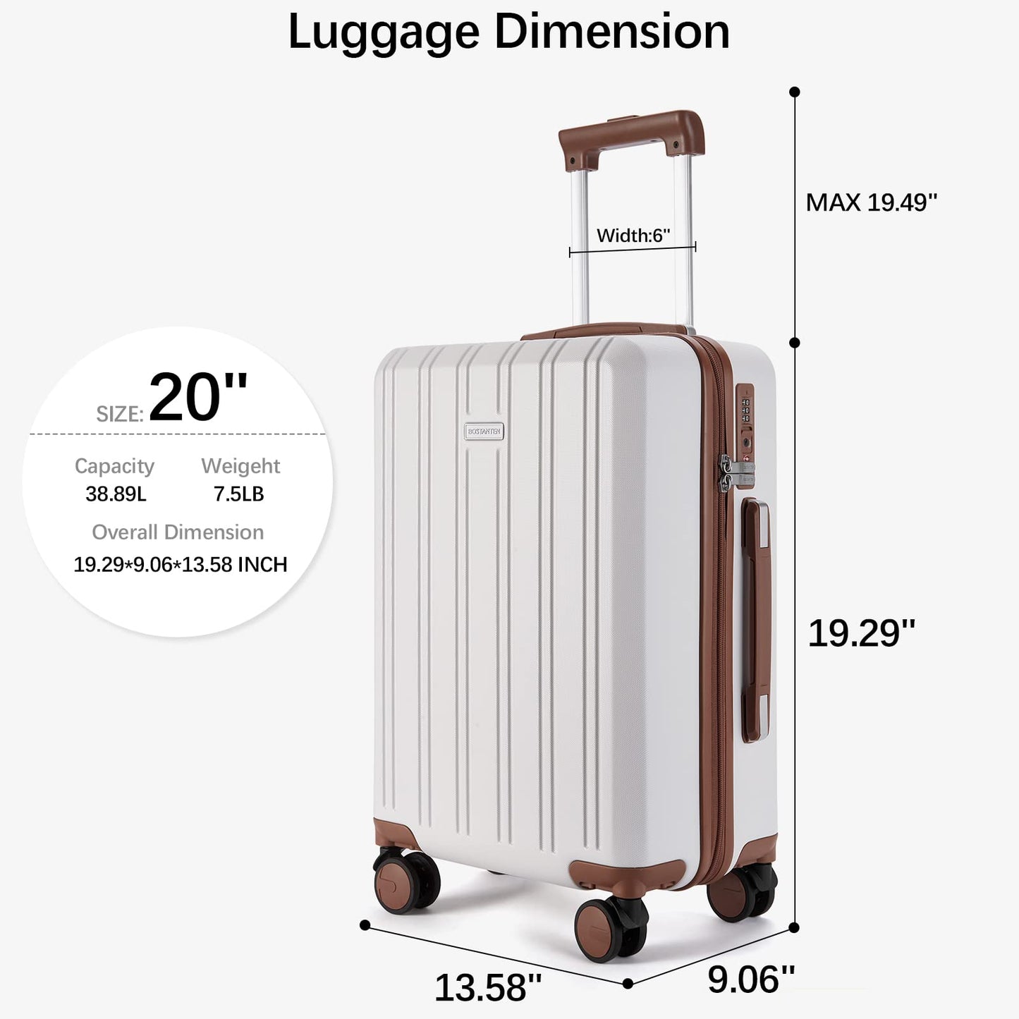 BOSTANTEN 20 inch Carry On Luggage Airline Approved Large Suitcase with Spinner Wheels PC Hardshell TSA Lock