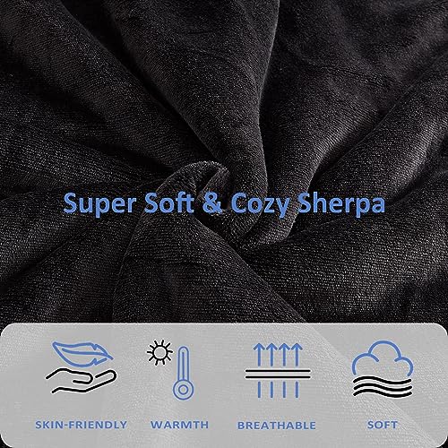 HOSUKKO Fleece blanket hoodie with Sleeves Pocket and Hat - Super Warm and Cozy Giant Blanket Hoodie - Thick Flannel Blanket - Black