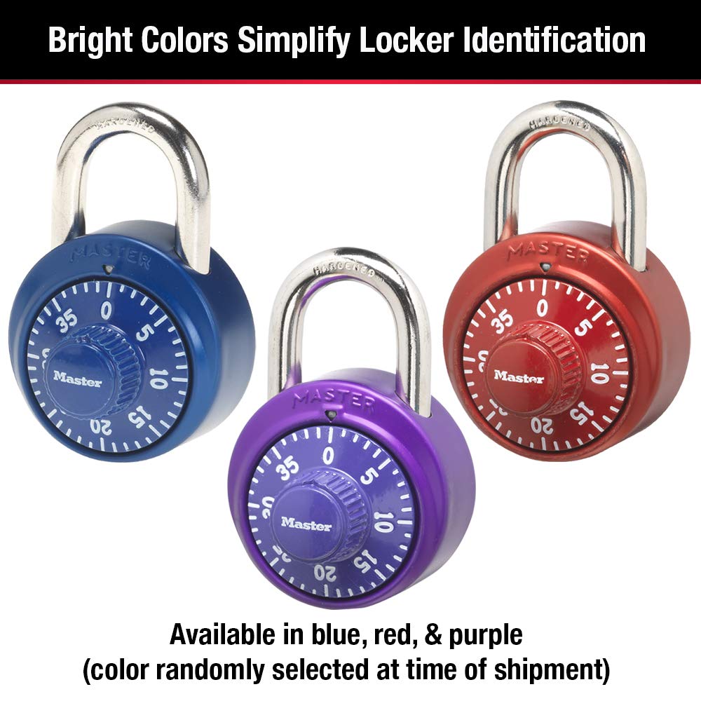 Master Lock Combination Locker Lock, Combination Padlock for Gym and School Lockers, Colors May Vary