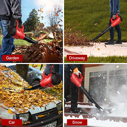 Electric Leaf Blower Cordless 21V, 320 CFM 180 MPH Battery Powered Leaf Blower with 4000mAh Battery and Charger, 2 Section Tubes, 6-Speed Dial Control Leaf Blowers for Lawn Care, Snow, Debris, Dust