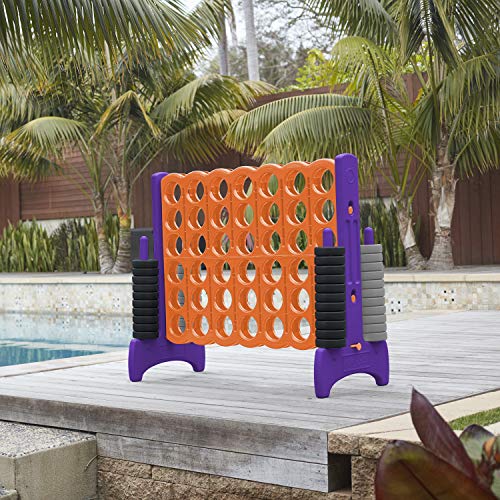 ECR4Kids Jumbo 4-To-Score Giant Game Set - Oversized 4-In-A-Row Fun for Kids, Adults and Families - Indoors/Outdoor Yard Play - 4 Feet Tall - Orange and Purple