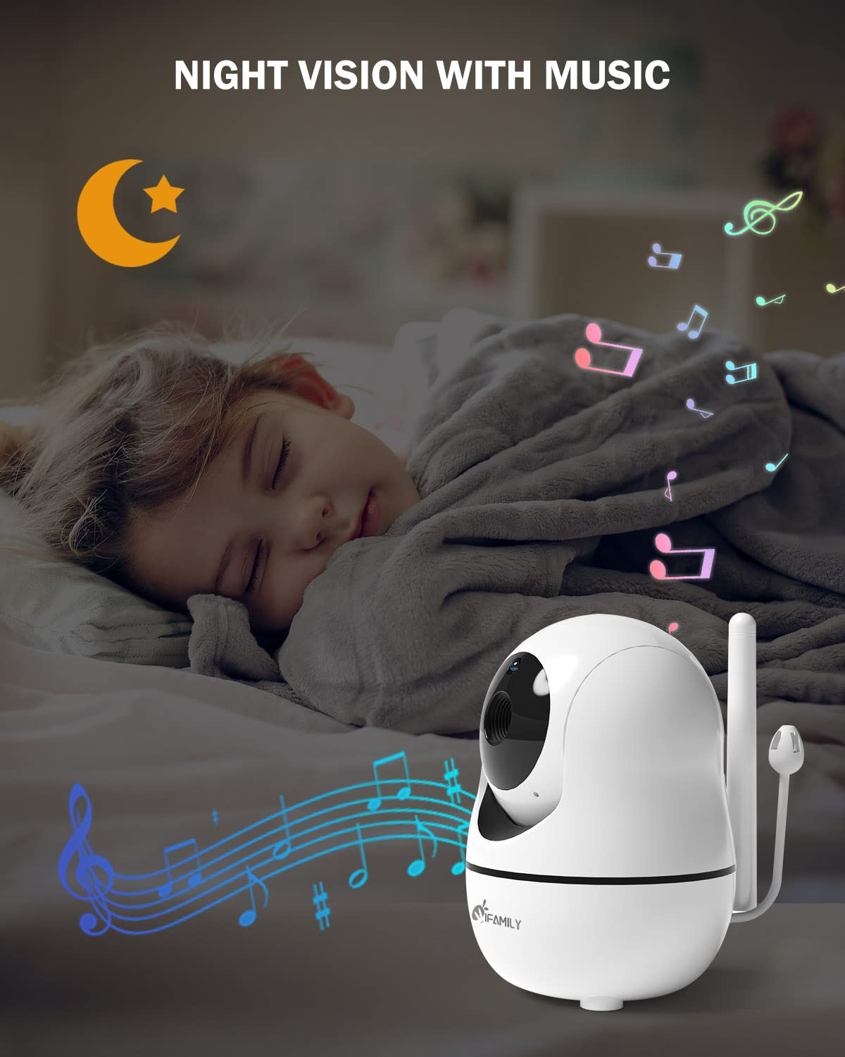 iFamily Baby Monitor with Camera and Audio - 5 inch Video Baby Monitor with Remote Pan/Tilt, VOX Mode, Night Vision, Two-Way Talk, Feeding Reminder, Temperature, Build in Lullabies, Long Range, 720p