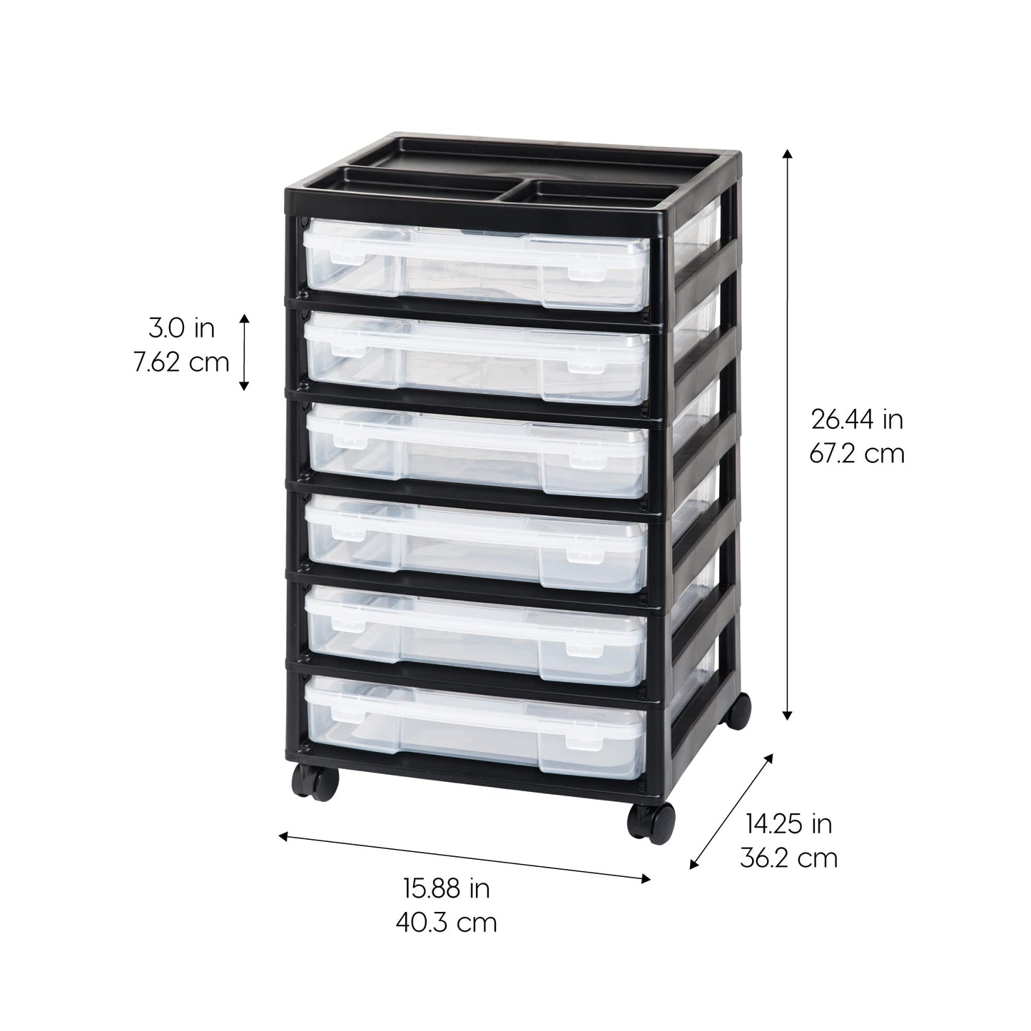 IRIS USA 6 Drawers Scrapbook Organizer Top Plastic Storage Cart with casters, Black