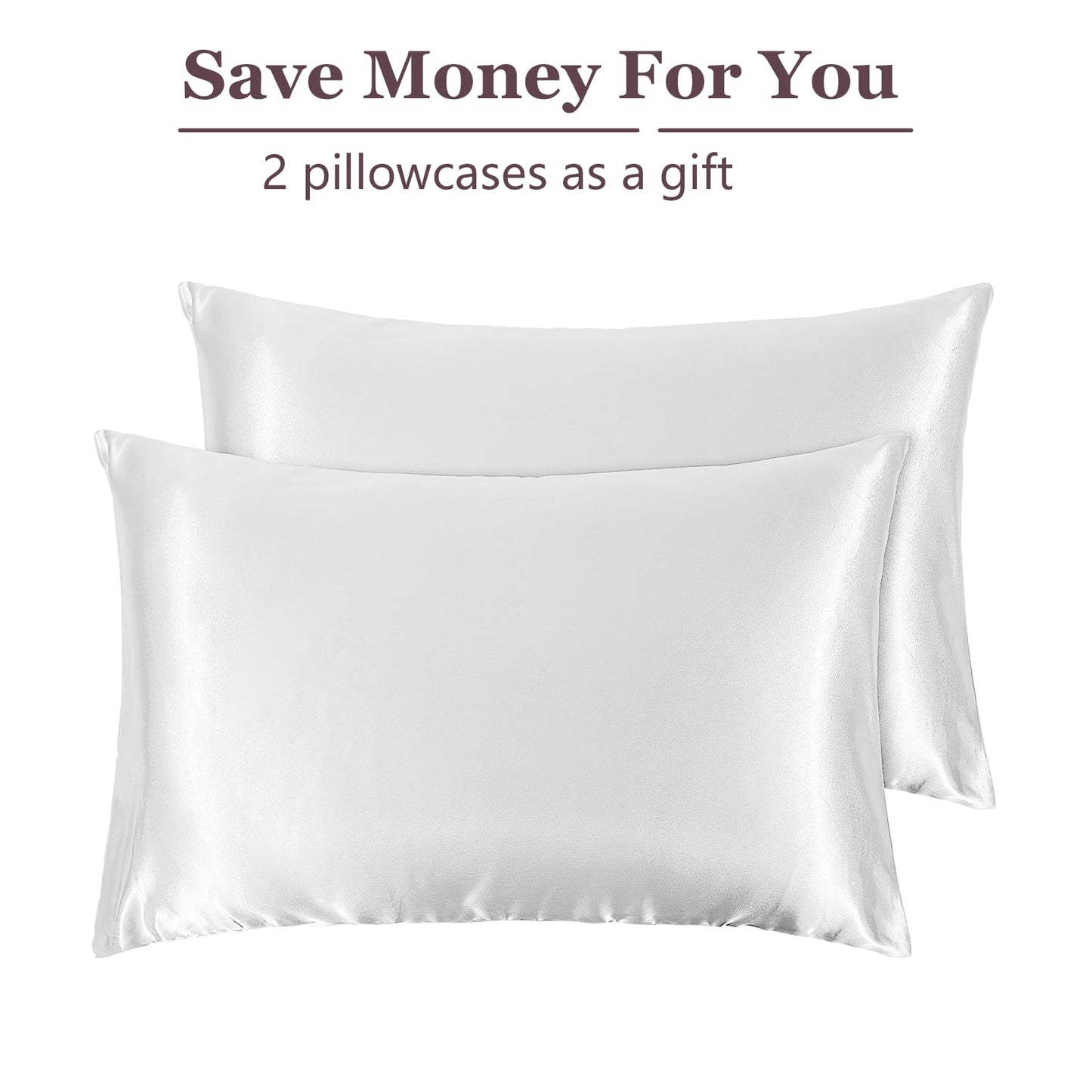 GUOAN Bed Pillows Include 2 Silk Pillowcases Queen King Size, Set of 2, Cooling Hotel Pillow Quality, for Back, Stomach or Side Sleepers (Queen, White)