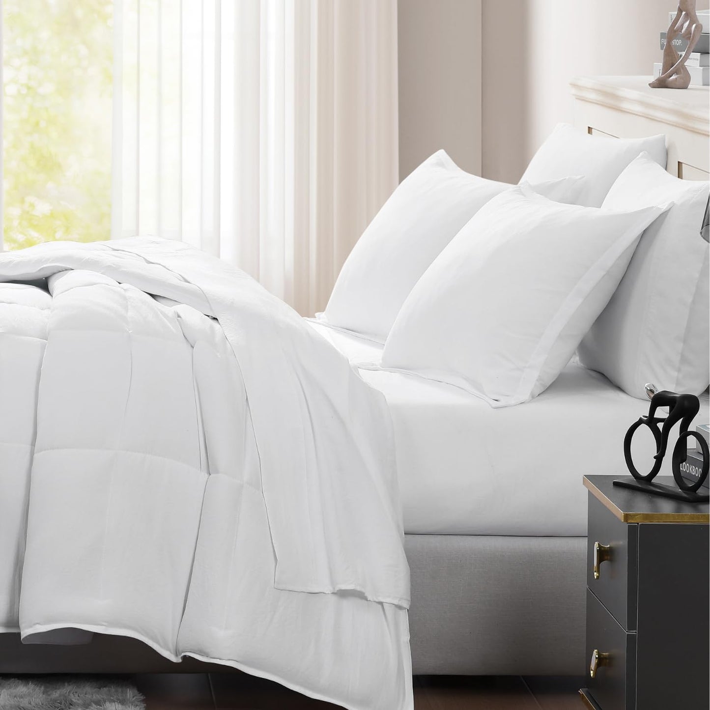 Casa Platino Twin Comforter Set - Pre-Washed 100% Brushed Microfiber Twin Bedding Sets - Soft Twin Comforter Set with Sheets includes Comforter, Flat Sheet, Fitted Sheet, 1 Pillowcase & 1 Sham – White