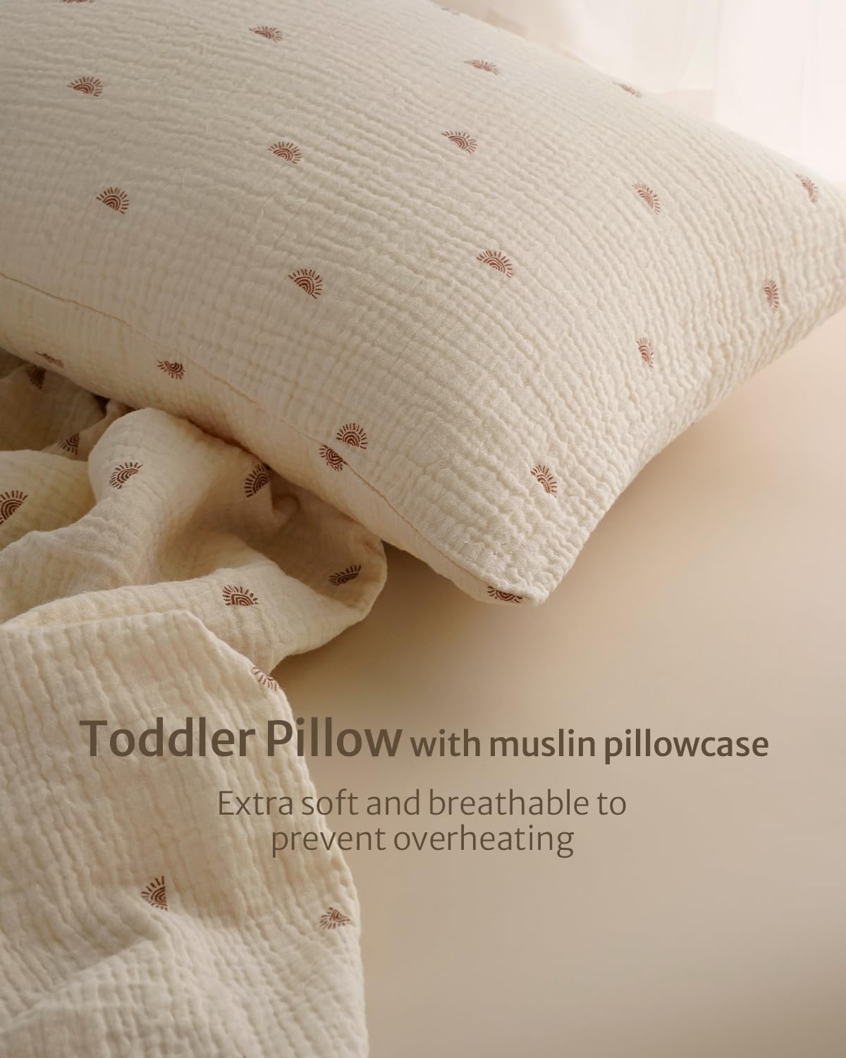 Blissful Diary Toddler Pillow with Muslin Cotton Pillowcase, 13x18 Pillows for Sleeping and Traveling, Crib Small Pillow for Kids, Toddler Bed Pillows (Rainbow)
