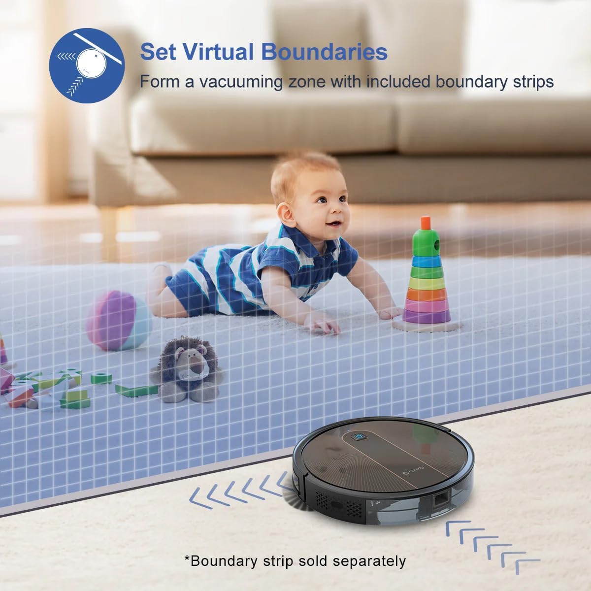 Coredy R750 Robot Vacuum Cleaner, Compatible with Alexa, Mopping System, Boost Intellect, Virtual Boundary Supported, 2200Pa Suction, Super-Thin, Upgraded Robotic Vacuums, Cleans Hard Floor to Carpet