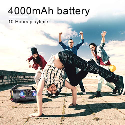 Bluetooth Speaker, 30W Portable Bluetooth Boombox with Subwoofer, FM Radio, RGB Colorful Lights, EQ, Stereo Sound, Booming Bass, 10H Playtime Wireless Outdoor Speaker for Home, Party, Travel, Camping