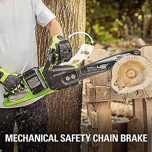 Greenworks 2 x 24V (48V) 16" Brushless Cordless Chainsaw (Great For Tree Felling, Limbing, Pruning, and Firewood / 125+ Compatible Tools), (2) 4.0Ah Batteries and Dual Port Rapid Charger Included