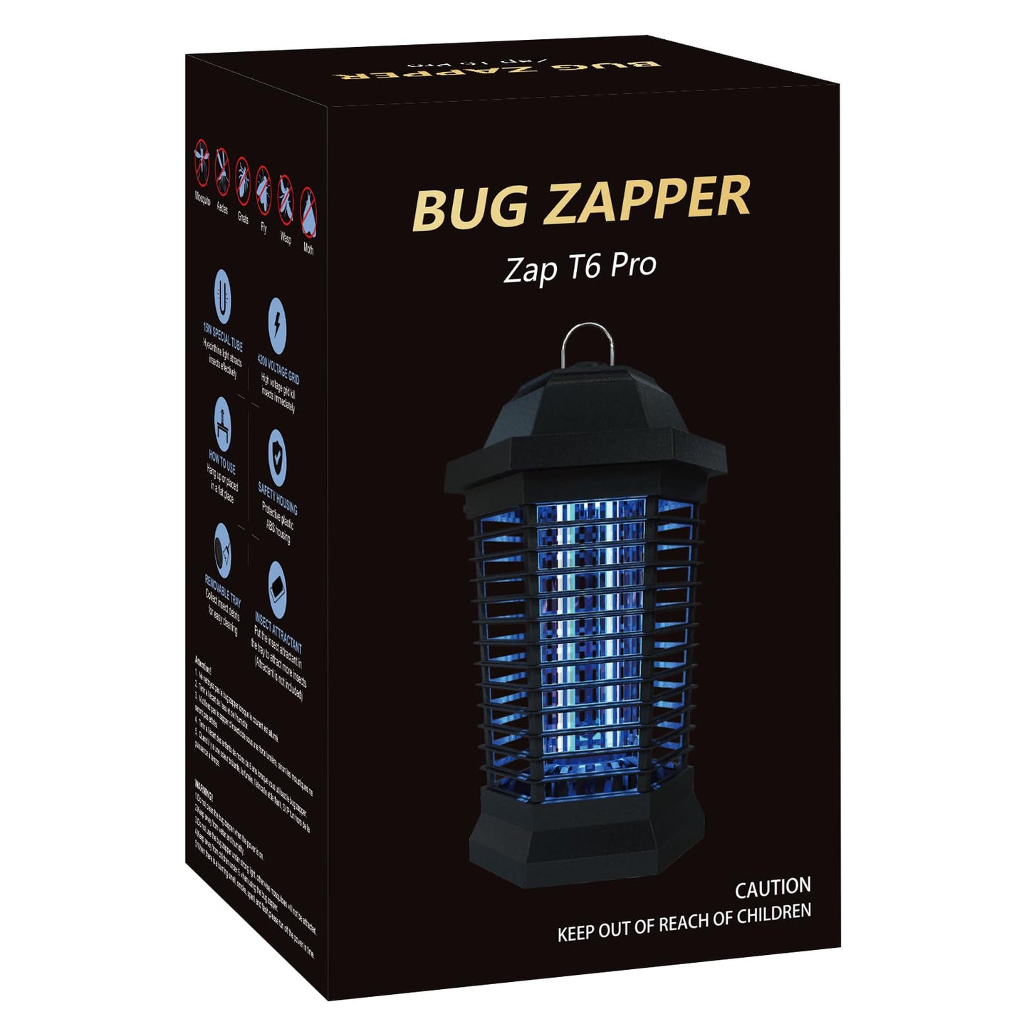 GOOTOP Bug Zapper Outdoor Electric, Mosquito Zapper, Fly Traps, Fly Zapper, Mosquito Killer, 3 Prong Plug, 90-130V, ABS Plastic Outer (Black)