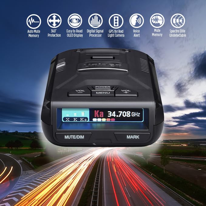 Uniden R3 EXTREME LONG RANGE Laser/Radar Detector, Record Shattering Performance, Built-in GPS w/ Mute Memory, Voice Alerts, Red Light & Speed Camera Alerts, Multi-Color OLED Display , Black