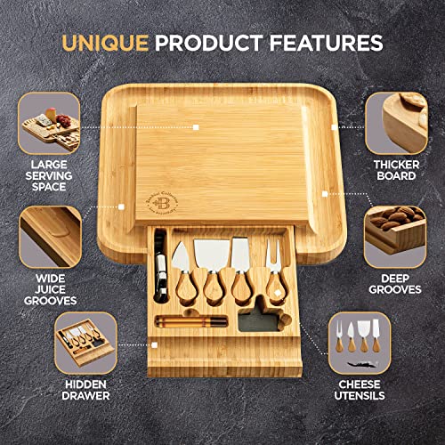 Bambüsi Cheese Board and Knife Set - Premium Bamboo Charcuterie Board Set & Cheese Board Accessories Set - Kitchen Wine & Meat Cheese Serving Platter Wood - Unique Wedding Gifts and Housewarming Gift