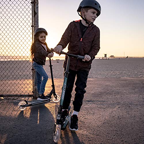 Yvolution Neon Flash Foldable Kids Scooter with Light up Wheels, Easy Folding Scooter with 2 Light up Wheels and and Rear Brake, Adjustable Height LED Scooer, Dynamic Lights Kick Scooter for Kids 5+
