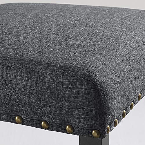 Roundhill Furniture Biony Gray Fabric Dining Chairs with Nailhead Trim, Pack of 2