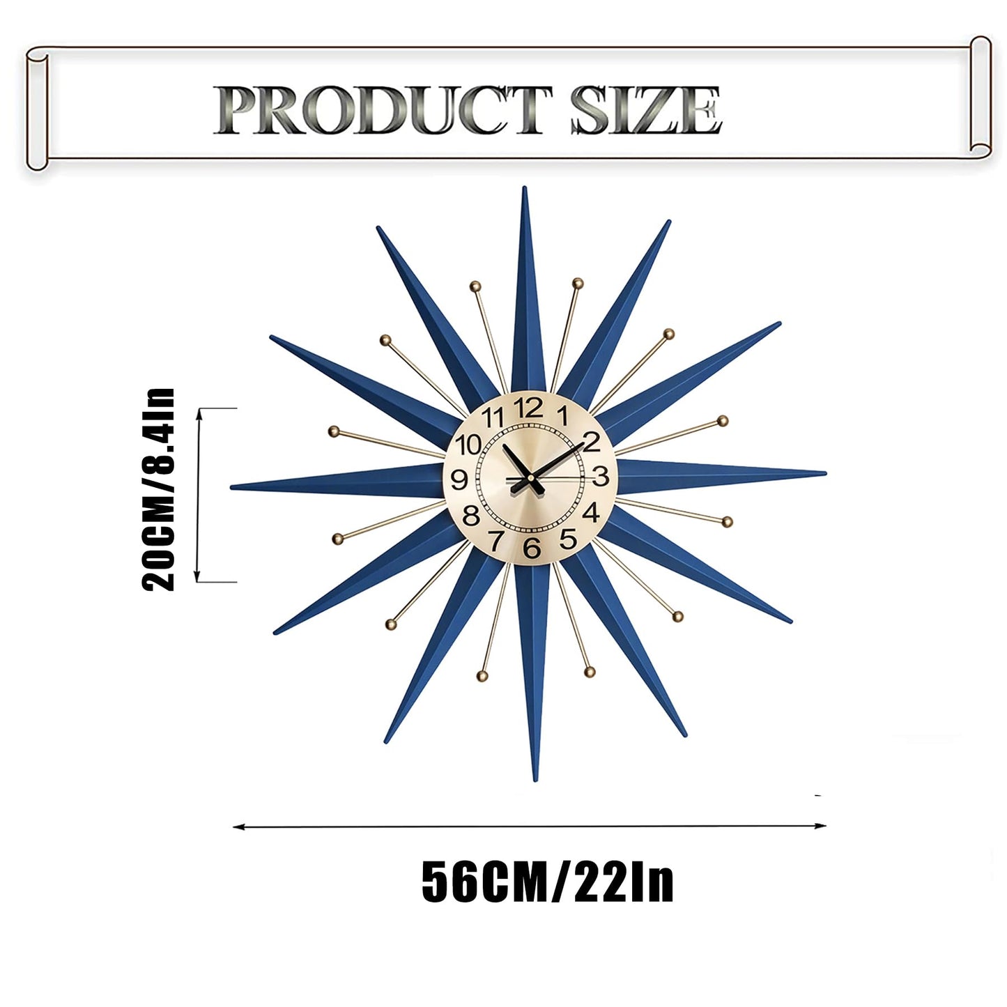 HAOWANJP Large Wall Clock Metal Decorative, Mid Century Silent Non-Ticking Big Clocks, Modern Home Decorations for Living Room,Bedroom,Dining Room, Office, 22 Inch