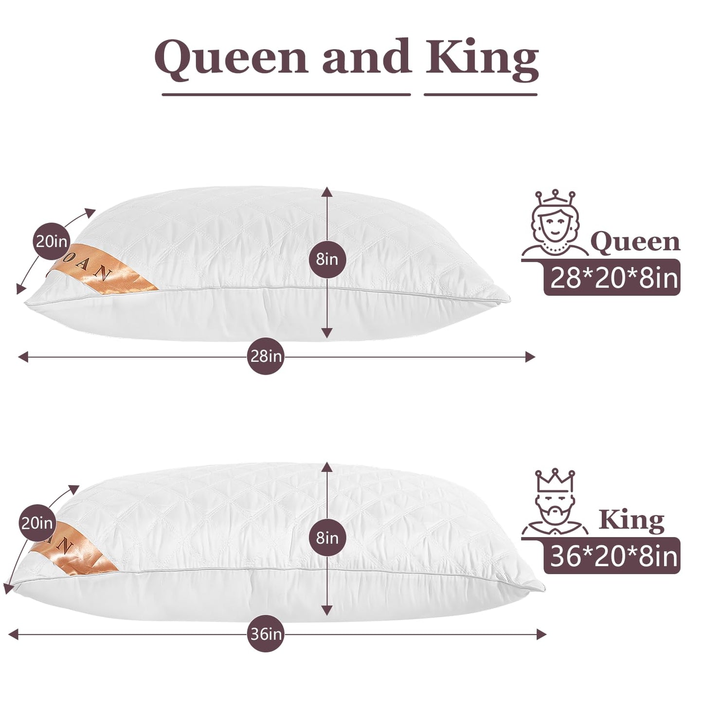 GUOAN Bed Pillows Include 2 Silk Pillowcases Queen King Size, Set of 2, Cooling Hotel Pillow Quality, for Back, Stomach or Side Sleepers (Queen, White)