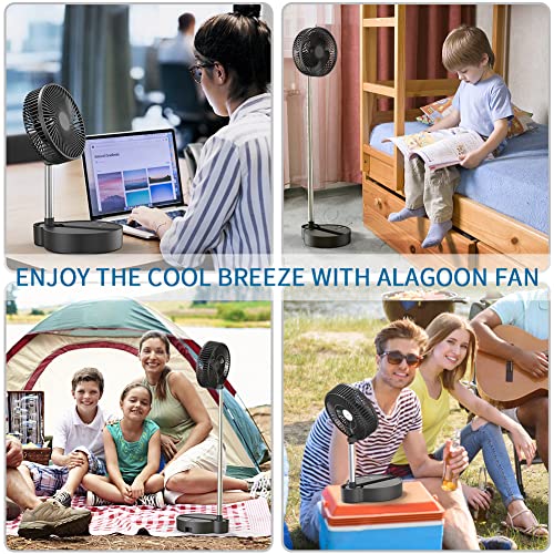 ALAGOON Black Foldaway Oscillating Standing Fan, 10000mAh Rechargeable Battery Operated Pedestal Fan for Bedroom, Portable Height Adjustable Floor/Standing Fan for Camping, Outdoor, Room(8inches)…