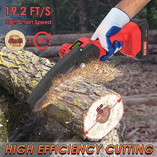 Mini Chainsaw Cordless, 6-Inch Electric Chainsaw, 21V Battery Powered Pruning Chainsaw, Handheld Small Chainsaw for Trees Trimming Wood Cutting (2 Batteries and 2 Chains)