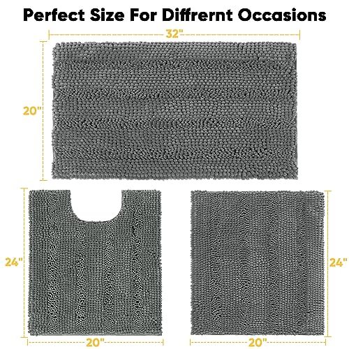 ELEHOLD Bath Rug Set 3 Pieces, Absorbent Soft Bathroom Mat, Non Slip Toilet Shower Mat Rug