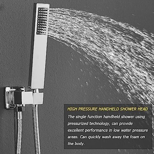 Heable Polished Chrome Shower System Bathroom 12 Inch Rain Shower Head Ceiling Mount with Handheld Luxury High Pressure Shower Combo Set Shower Faucet Rough-in Valve Body and Trim Included