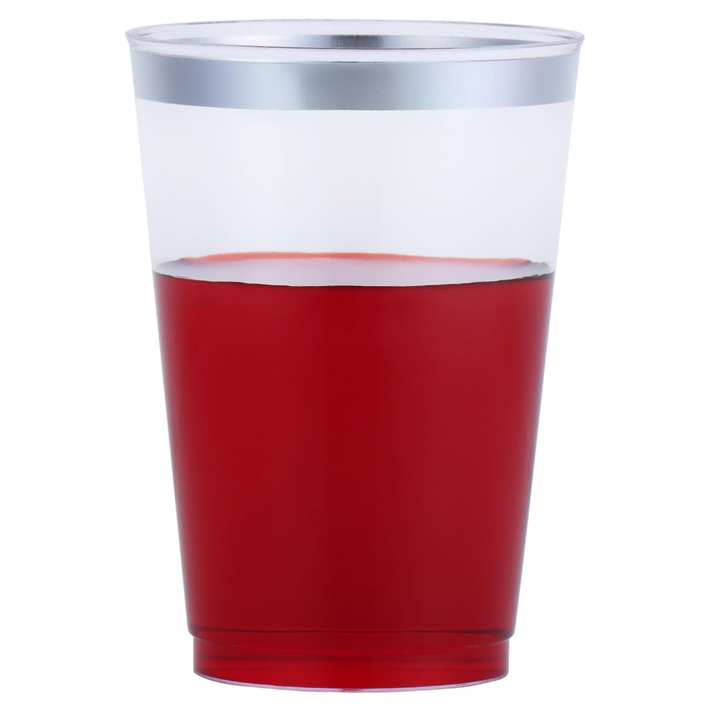 By Madee 200 Pack Silver Plastic Cups 12 oz | Silver Rimmed Plastic Cups for Party | Fancy Clear Disposable Cups for Party, Wedding and Special Gatherings (Heavyweight)