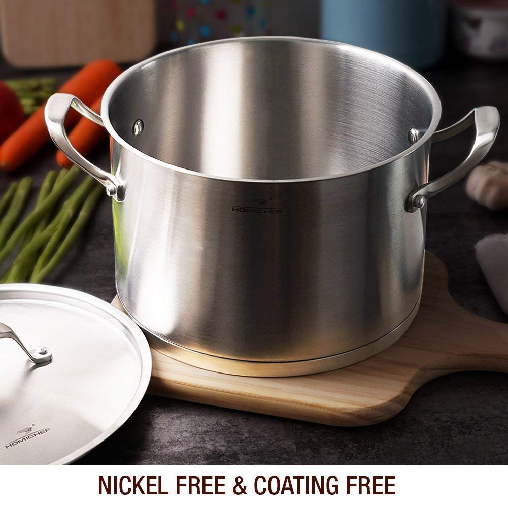 HOMI CHEF LARGE HEAVY ECOLOGICAL NICKEL FREE Stainless Steel Stock Pot 8qt w/Lid (No Toxic Non Stick Coating, 5.1LBS) - Induction Pot 8 Quart Cooking Pot Stew Pot 4 Soup Pot Dutch Oven Pot Casserole