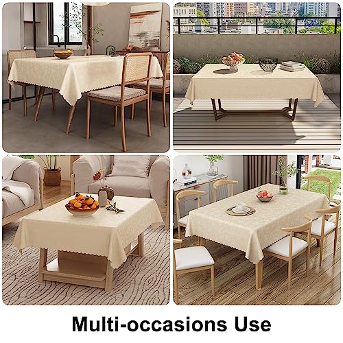 smiry Waterproof Vinyl Tablecloth, Rectangle Heavy Duty Table Cloth, Wipeable Table Cover for Kitchen and Dining Room (Beige, 52" X 70")
