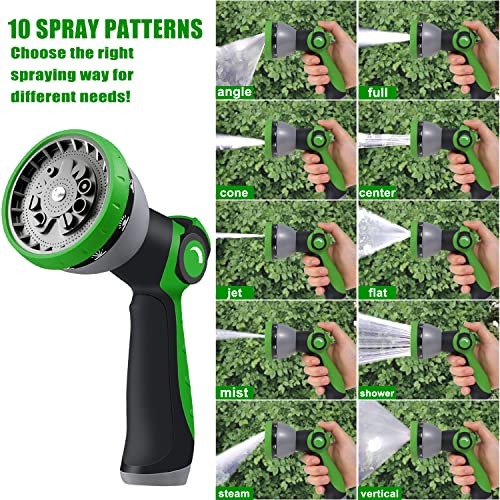 Heavy Duty Garden Hose 5/8" Super Flexible Water Hose with 10 Function Sprayer Nozzle 3/4" Solid Fittings Leakproof Hose 450 Burst PSI Watering Pipe Car Wash (25FT, Black+Green)