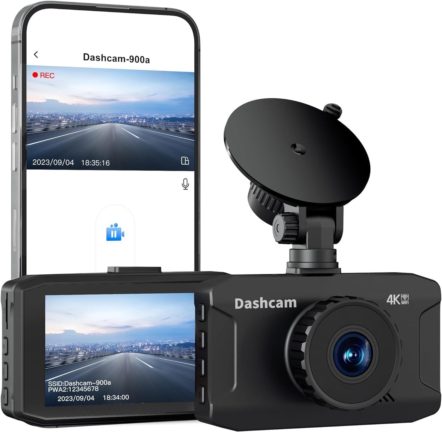 4K Dash Cam Front Built-in WiFi, WANLIPO Dash Camera for Cars with 3" IPS Screen, Car Camera with 64GB SD Card, 2160P Dashcam for Cars with App Control, G-Sensor, Loop Recording,24H Parking Monitor