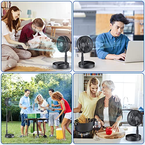 LIPETY 7.5" Rechargeable Portable Fan for Travel with Remote - 7200mah Folding Pedestal Cordless Desk Standing Fan for Bedroom - Foldable Table Rechargable Floor Quiet Fan for Office Camping (Black)