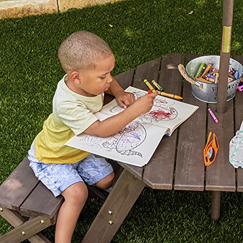 KidKraft Wooden Octagon Table, Stools & Umbrella Set, Kids’ Outdoor Furniture, Gift for Ages 3-8, Amazon Exclusive