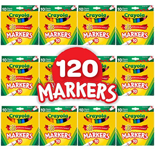 Crayola Broad Line Markers Bulk, 12 Marker Packs with 10 Colors