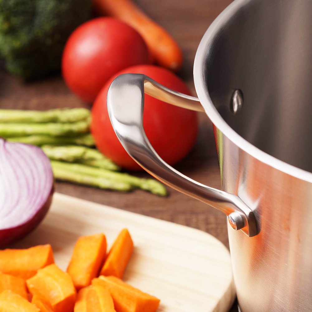 HOMI CHEF LARGE HEAVY ECOLOGICAL NICKEL FREE Stainless Steel Stock Pot 8qt w/Lid (No Toxic Non Stick Coating, 5.1LBS) - Induction Pot 8 Quart Cooking Pot Stew Pot 4 Soup Pot Dutch Oven Pot Casserole