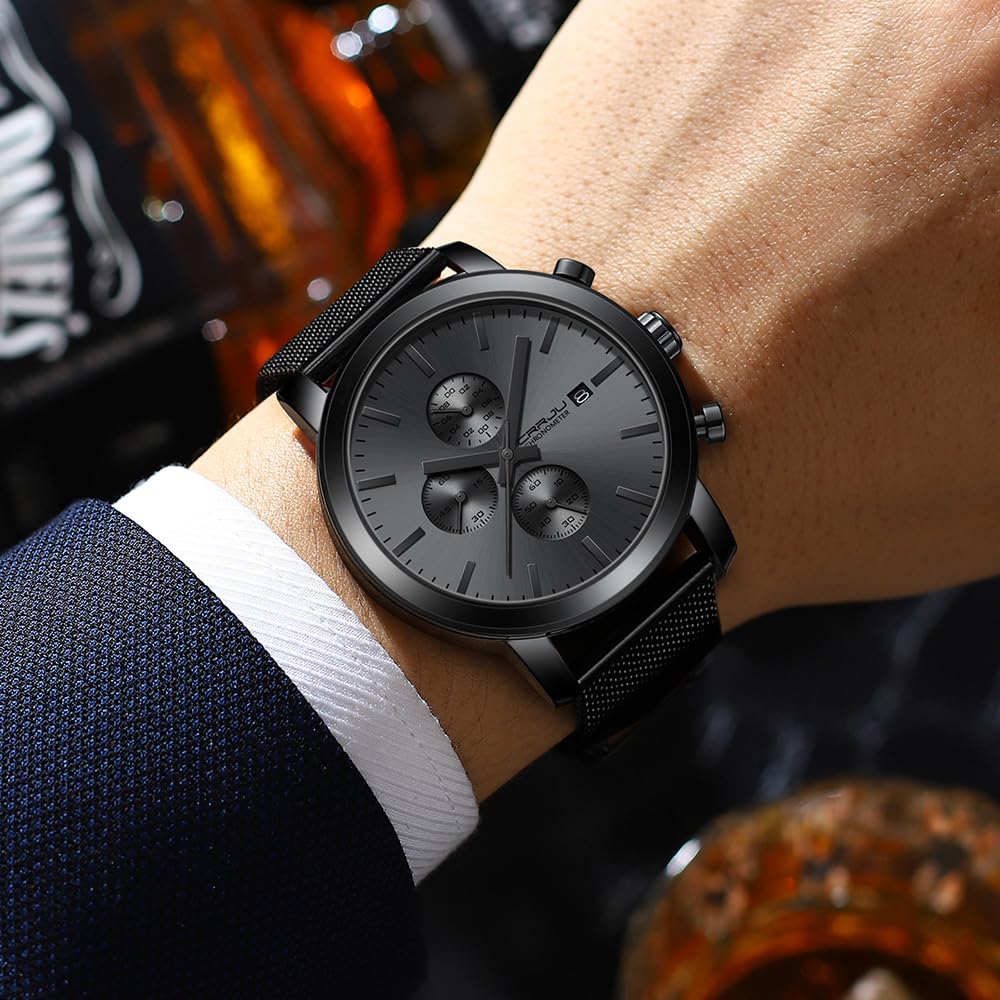 CRRJU Mens Stylish Casual Quartz Watches for Men Luxury Waterproof Calendar Chronograph Japan Movement Wristwatches
