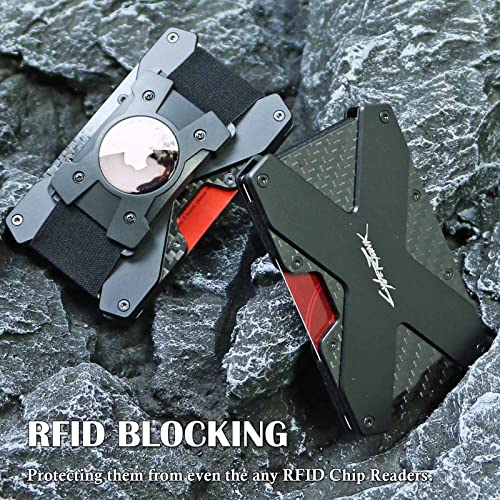 Mens Wallets With Airtag Holder Wallets for Men Slim RFID Blocking Front Pocket Credit Card Holder Aluminum Metal Small Minimalist Wallets with Cash Strap