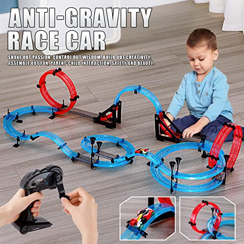 INSGEN Magnetic Slot Car Race Track Sets for Kids - Electric Remote Control Track Builder Toys for Boys Ages 6-12
