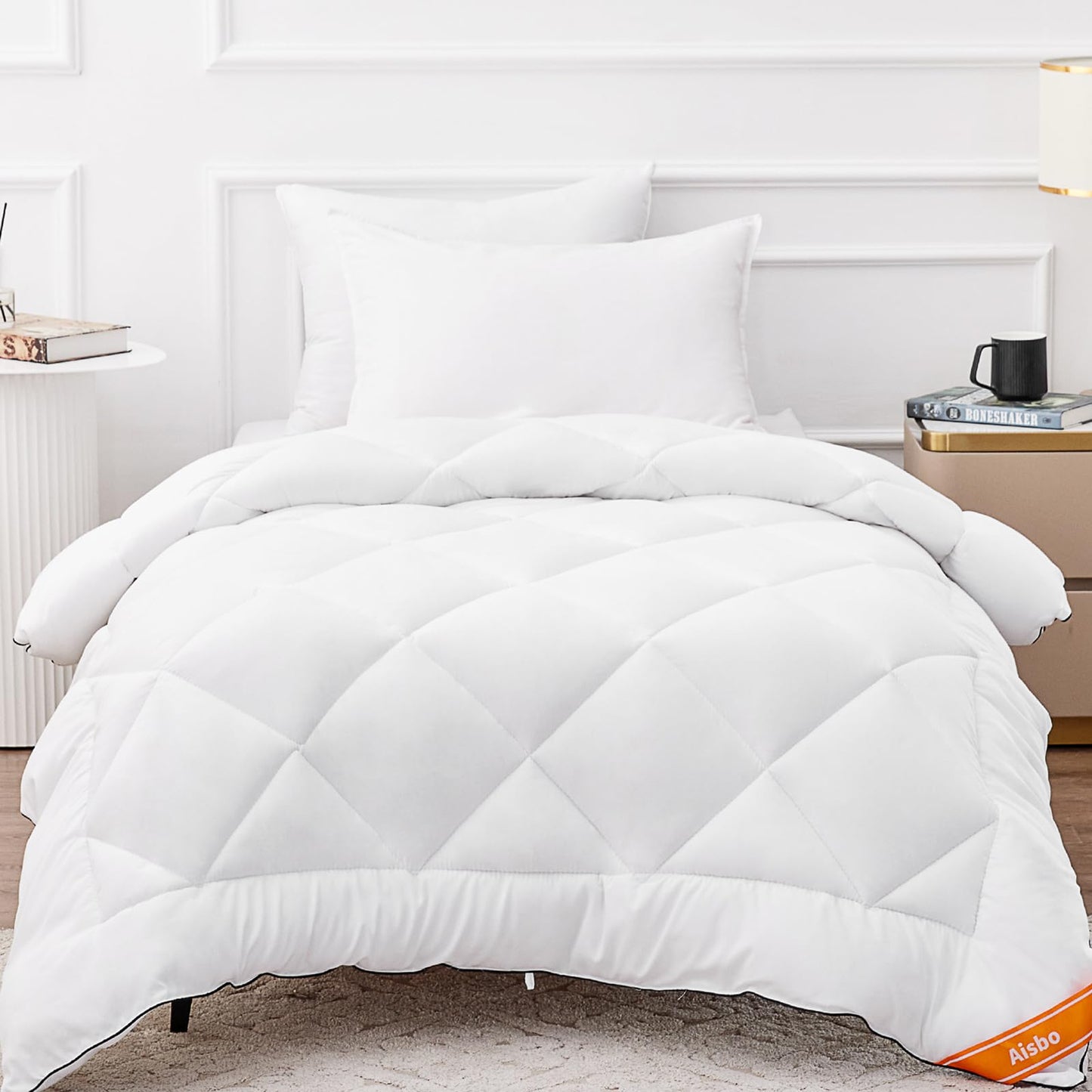 Aisbo Fluffy Duvet Insert Twin - Twin Size Duvet Insert White for All Season, Soft Lightweight Cooling Duvet with Corner Taps, 68x88 inch