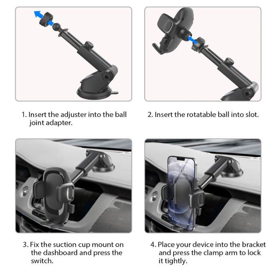 DYT Dashboard & Windshield Universal Car Mount Phone Holder, Compatible with iPhone, Samsung, Google, and More (Black)