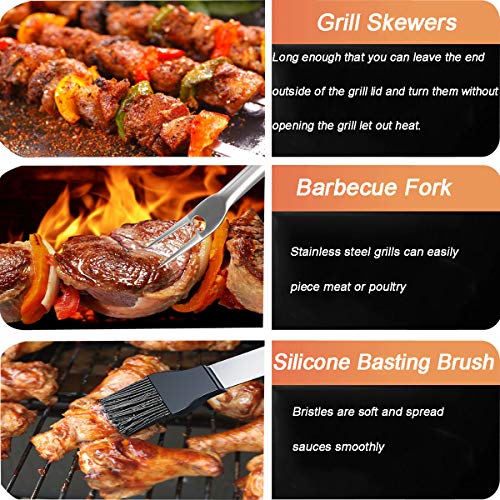 grilljoy 24PCS BBQ Grill Tools Set with Meat Thermometer and Injector - Extra Thick Stainless Steel Spatula, Fork& Tongs - Complete BBQ Accessories in Aluminum Case - Perfect Grill Gifts for Men