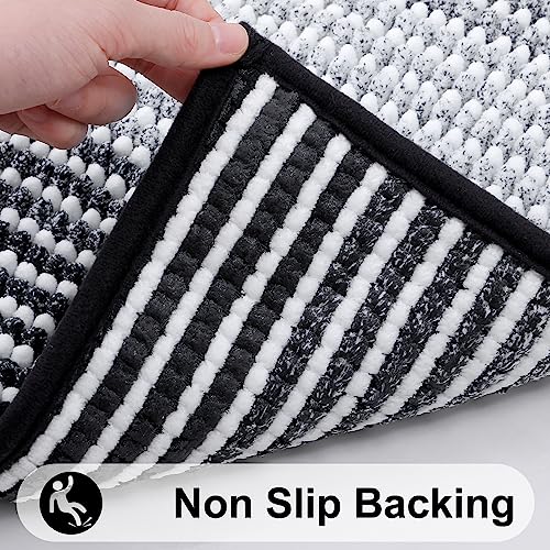 Colorxy Chenille Bathroom Rugs, Extra Soft and Absorbent Bath Mat, Non-Slip Machine Washable Rug, Luxury Plush Shaggy Bath Carpet, Suitable for Bathroom Floor, Tub, Shower, 24''x16'', Black