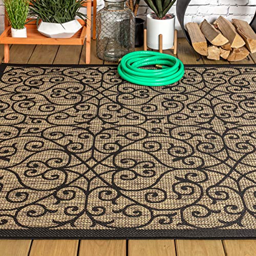 JONATHAN Y Madrid Vintage Filigree Textured Weave Indoor/Outdoor Black/Khaki 8 ft. x 10 ft. Area-Rug, Classic,Easy-Cleaning,HighTraffic,LivingRoom,Backyard, Non Shedding, SMB107A-8