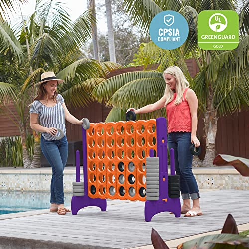 ECR4Kids Jumbo 4-To-Score Giant Game Set - Oversized 4-In-A-Row Fun for Kids, Adults and Families - Indoors/Outdoor Yard Play - 4 Feet Tall - Orange and Purple