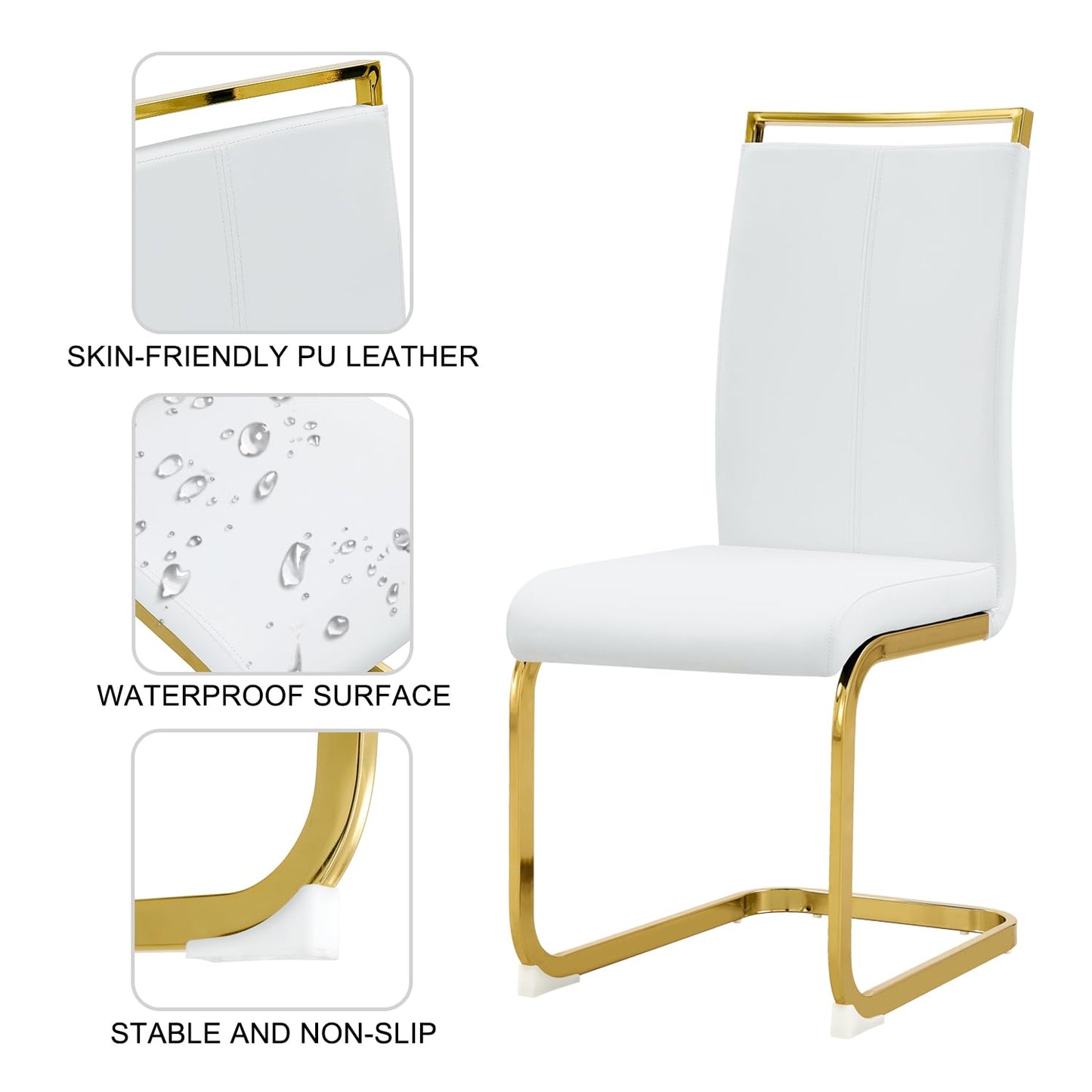 JUFU 71" Modern Dining Room Table Set for 6, Black Marble Faux Kichen Table Set with U-Shaped Base,Luxurious Rectangular Diner Table ANG Leather Dining Chairs with Golden Legs