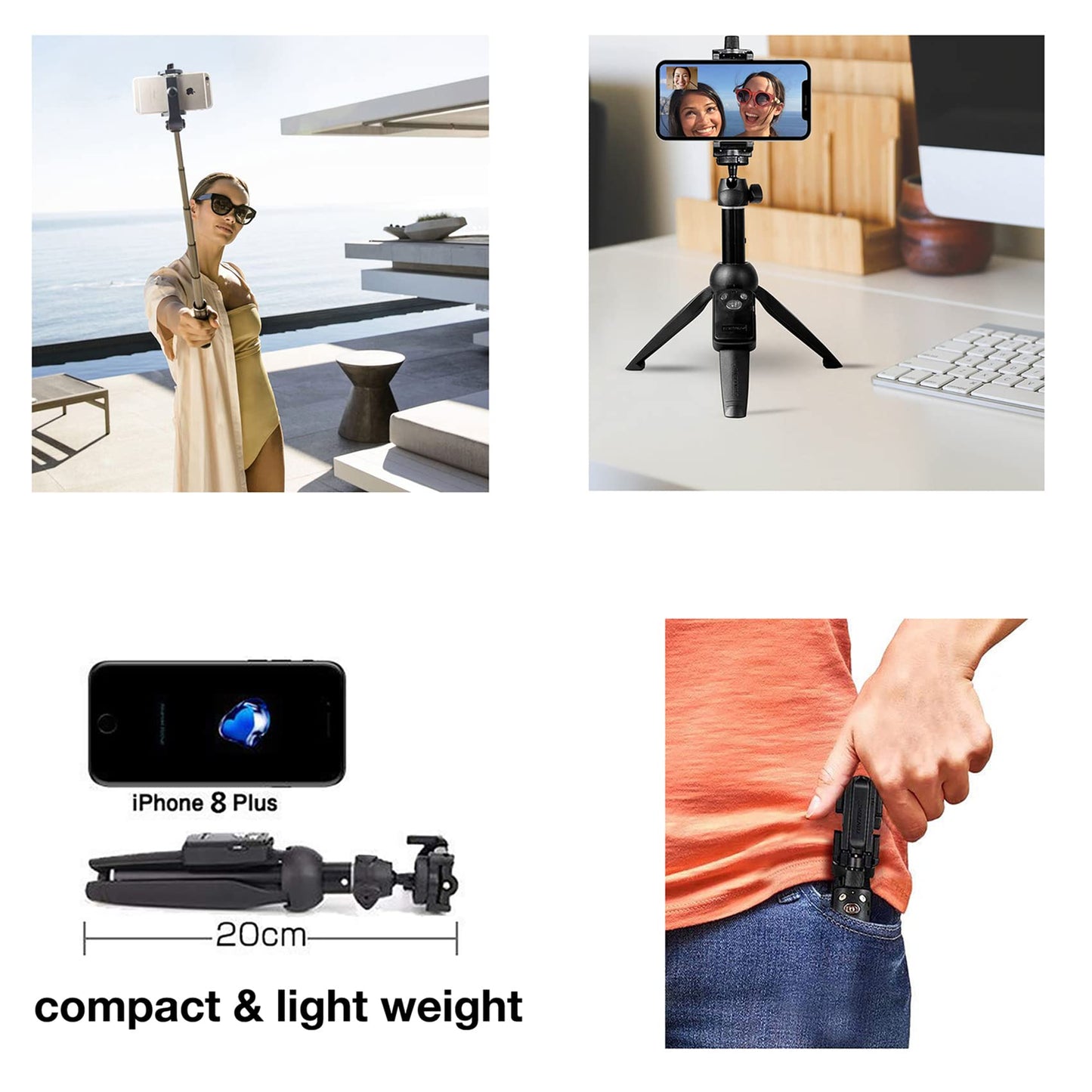 bluehorn Selfie Stick Portable 40 Inch Aluminum Alloy Selfie Stick Phone Tripod with Wireless Remote Shutter Compatible with All Cell Phones for Selfie/Video Recording/Photo/Live Stream/Vlog