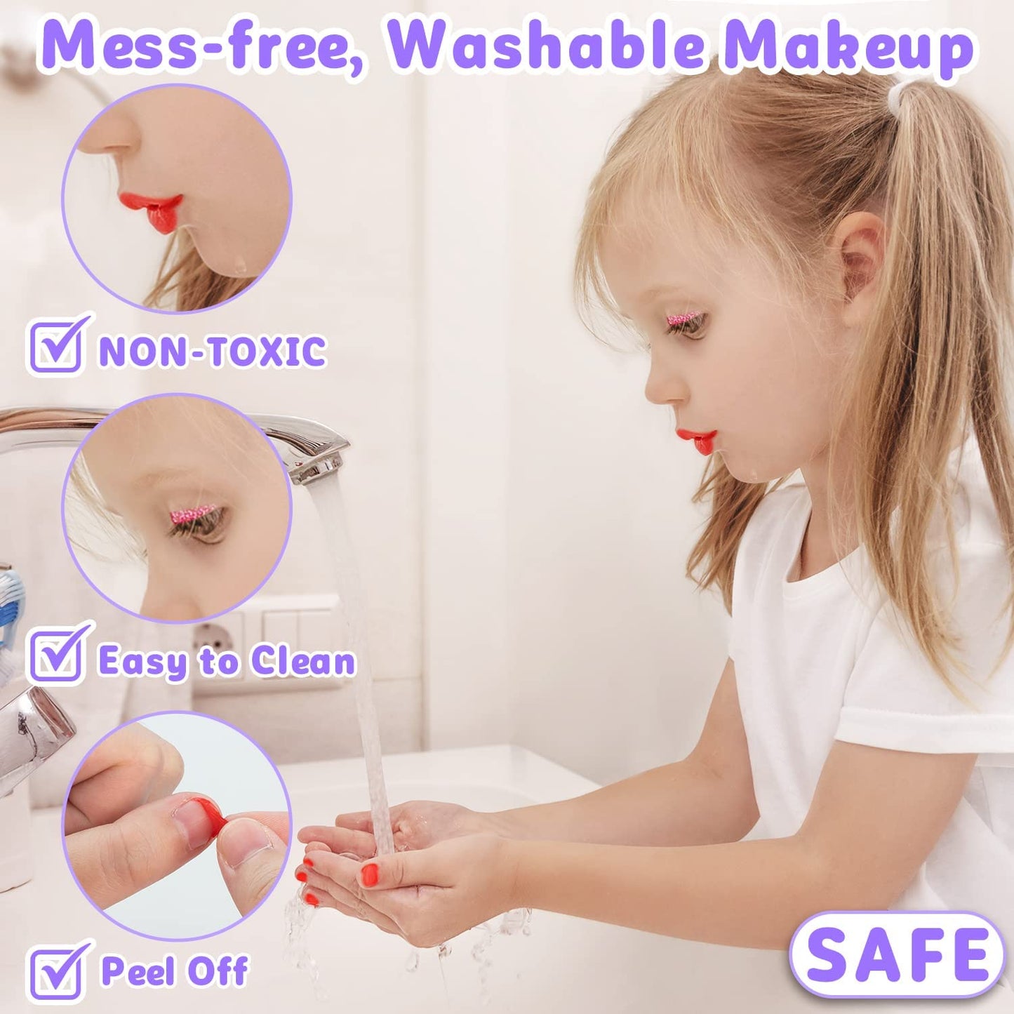 Hollyhi Kids Makeup Kit for Girl, Washable Makeup Set Toy with Real Cosmetic Case for Little Girl, Pretend Play Makeup Beauty Set Birthday Toys Gift for 3 4 5 6 7 8 9 10 Years Old Kid (Purple)