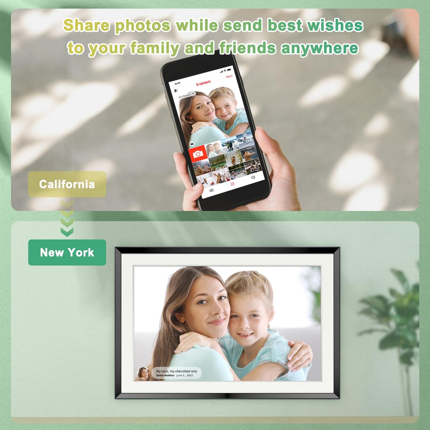 Eptusmey Digital Picture Frame:Built-in 32GB| Frameo WiFi Digital Photo Frame with 10.1" HD Touch Display, Send Pictures or Videos Remotely,Easy Setup,Great Gift| Classic Black