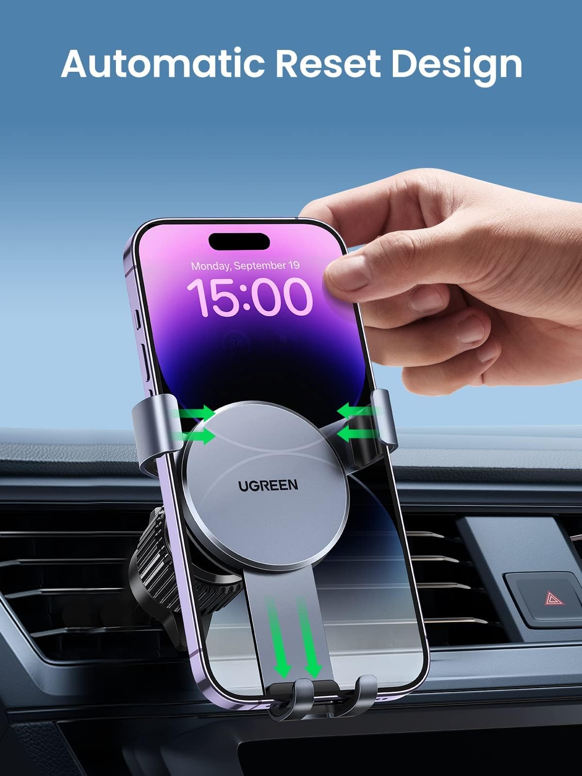 UGREEN Car Phone Holder Air Vent Gravity Car Phone Mount Aluminum Cradle Compatible with iPhone 15 14 13 12 11 Pro Max Mini Xs XR X, Space Grey