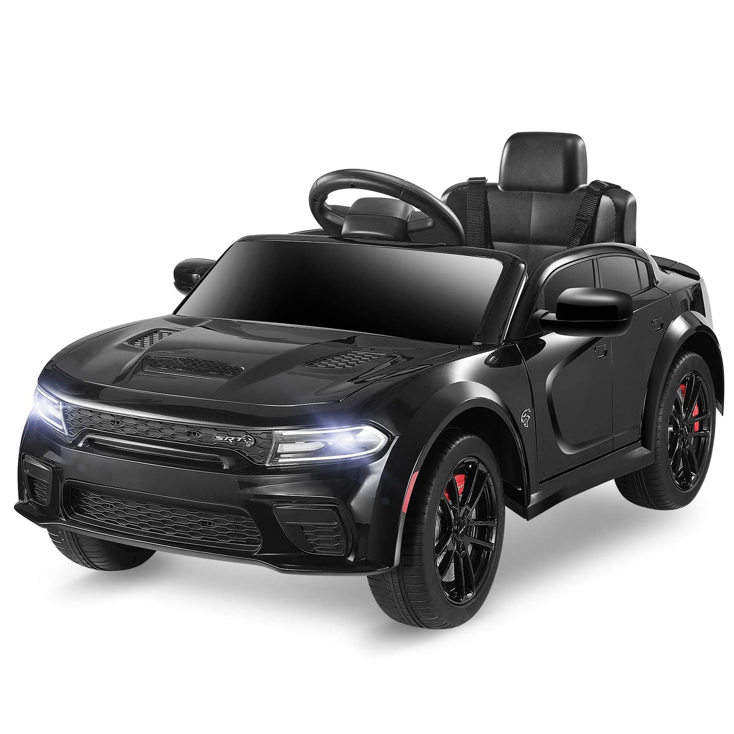 ENYOPRO 12V 7Ah Kids Electric Ride on Car, Licensed Dodge Charger SRT Hellcat, Battery Powered 4-Wheels Toy Car Electric Vehicle for Kids with Remote Control, 3 Speeds, LED Lights, Music (Black)